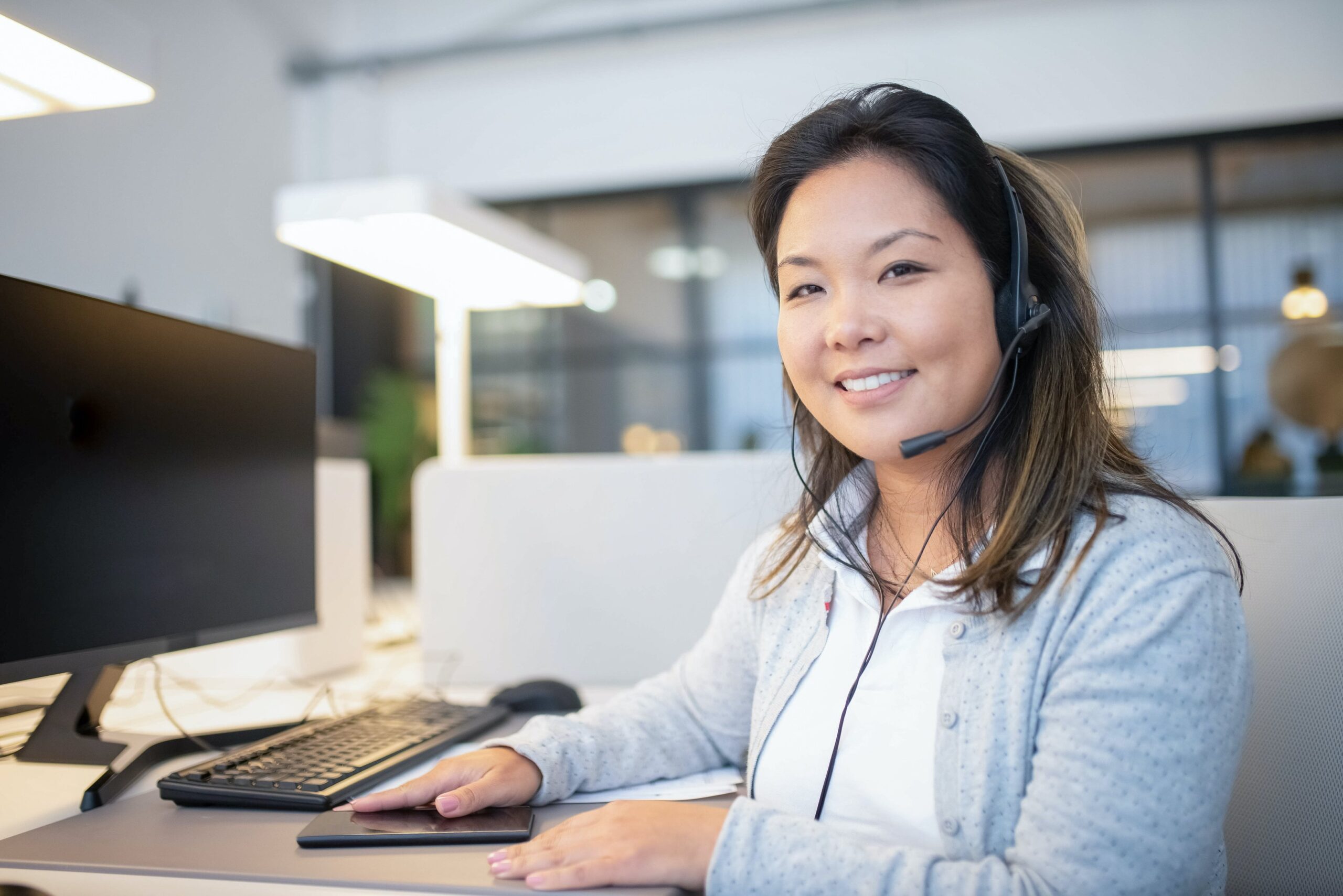 a woman in a headset with a headset and a headset